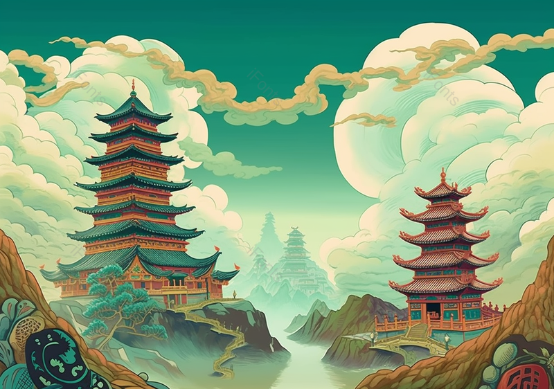 国潮古风旅游建筑美景,插画/手绘图,插画/手绘图库,插画/手绘图下载,插画/手绘